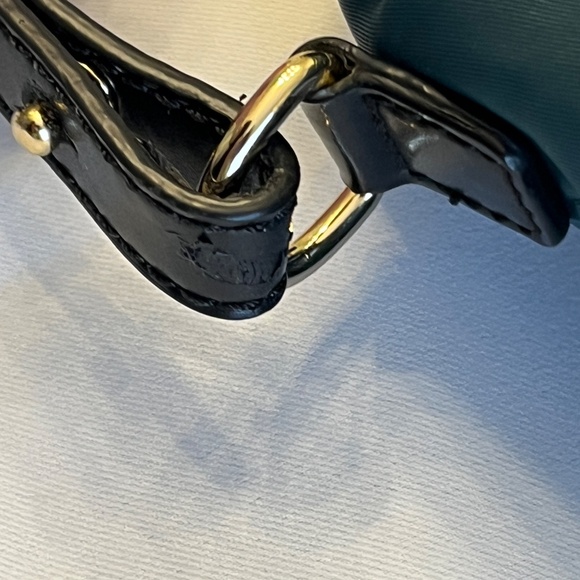 Furla dark green nylon & black leather tote satchel, cross-body, two-way. - Picture 6 of 16